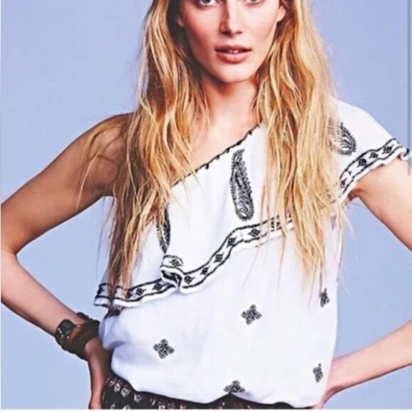 Free People Tops - Free People Easy on the Eyes Black and White One Shoulder Blouse XS